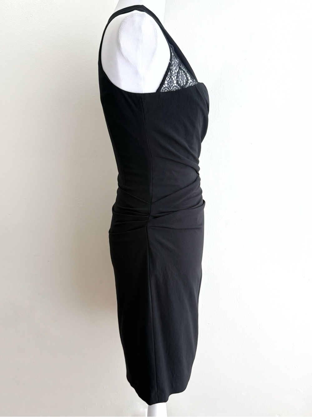 HELMUT LANG BLACK SHEER LACE SINGLE LONG SLEEVE RUCHED GATHERED MINI DRESS - Picture 3 of 14